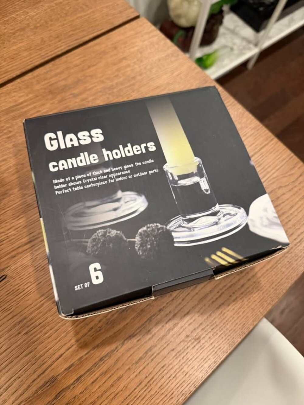 6 Glass Candlestick Holders (New in Box Never Used)